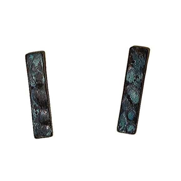 Blue Green Textured Vertical Earrings - Picture 1 of 5
